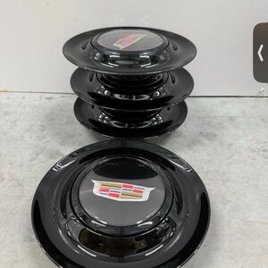 4 Black Floating Center Caps For Cadillac Forgiato XL Rim Emblem 7.2 In 182 mm